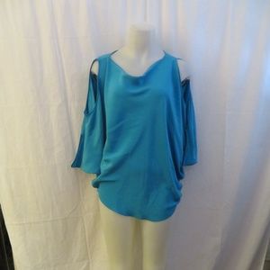 EMILLE 100% SILK BLUE COLD SHOULDER TUNIC TOP S